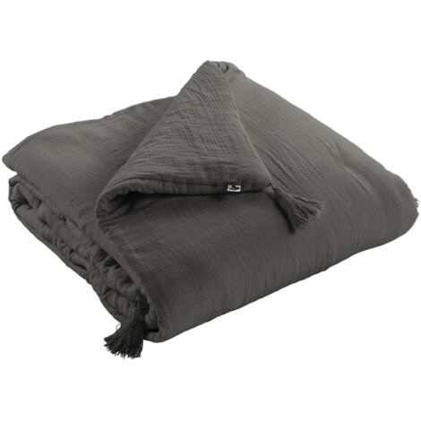 Bout de lit gaze de coton 90 x 200 cm Gris anthracite