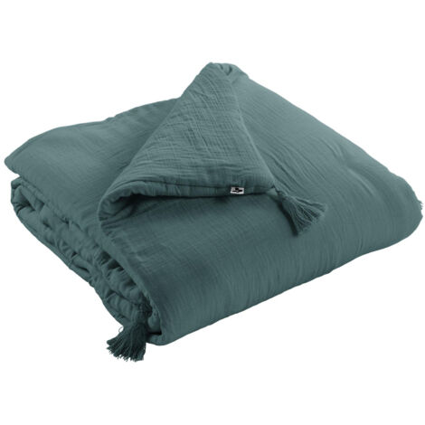 Bout de lit gaze de coton 90 x 220 cm Bleu canard