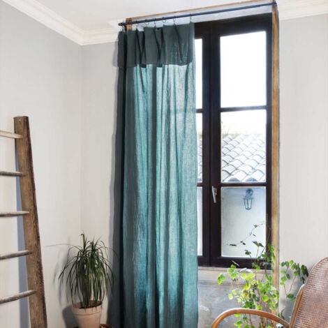 Rideau ajustable + 8 anneaux pince gaze de coton 140 x 300 cm Bleu canard (1/5)