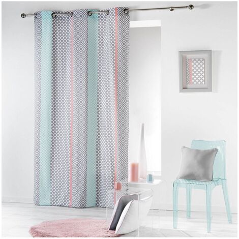 Rideau a oeillets 140 x 240 cm coton imprime baltic Rose/Menthe (1/2)