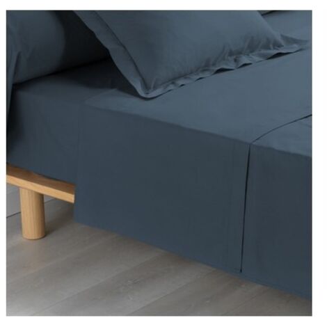Drap plat 1 personne 180 x 290 cm percale uni 78 fils percaline  +p. bourdon Bleu (1/3)