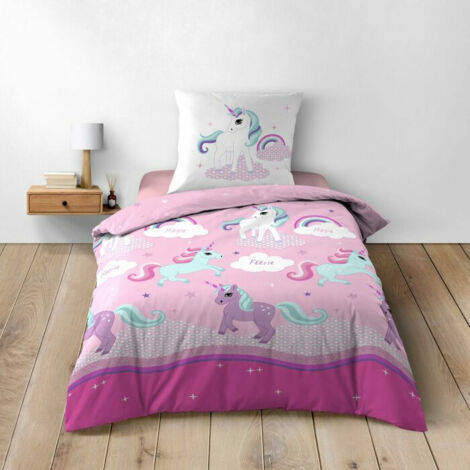 Douceur D'Intérieur – Parure de lit enfant 140 x 200 cm – 100% coton naturel – Imprimé licorne – Lavable en machine à 30° – Confort optimal pour enfants