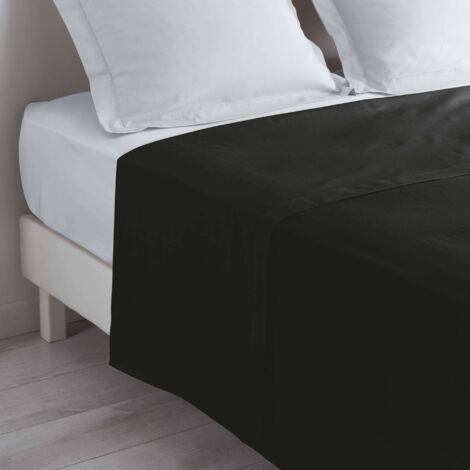 Drap plat 2 personnes 240 x 300 cm uni 57 fils lina  + point bourdon Charbon