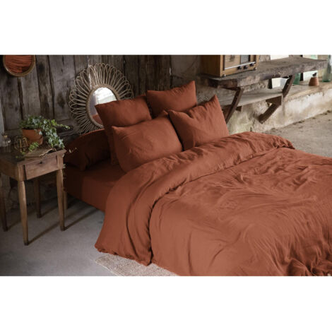 Pack double gaze de coton housse de couette 260 x 240 cm + 2 taies d'oreiller 60 x 60 orange Orange (1/3)