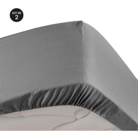 Lot de 2 Draps housse anthracite 140 x 190 cm en percale bonnet 30 cm