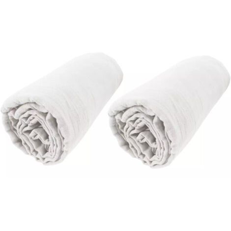 Lot de 2 Draps housse bonnet 30 cm double gaze de coton 140 x 190 cm Blanc (1/2)