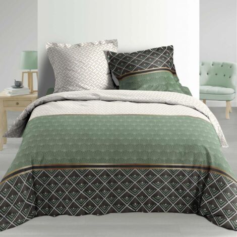 Douceur D'Intérieur – Parure de lit 3 pièces 260 x 240 cm – Percale 100% coton – 78 fils/cm² – Housse avec boutons dissimulés – Motif géométrique subtil