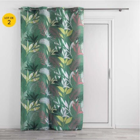 Lot de 2 Rideaux a oeillets 140 x 260 cm polyester imprimé Assana Kaki (1/3)