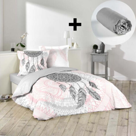 Pack Parure de couette 220x240 cm “Namasté” + Drap-housse 140x190 cm Gris (1/5)