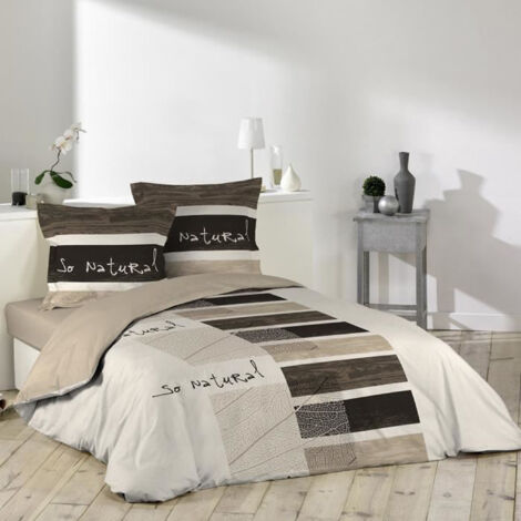 Douceur D'Intérieur – Housse de couette 260 x 240 cm avec 2 taies – 100% coton 42 fils – Motif feuilles – Lavable en machine à 40°C