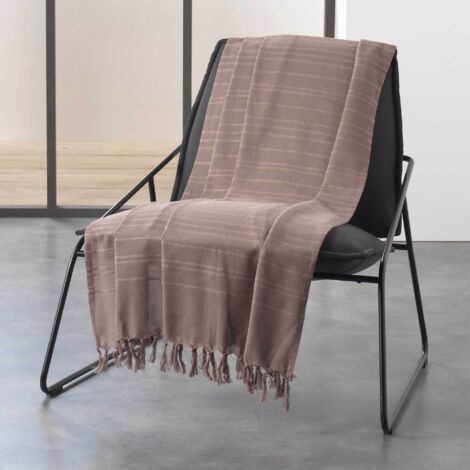 Jete de canape a franges 220 x 240 cm coton tisse lilia Creme