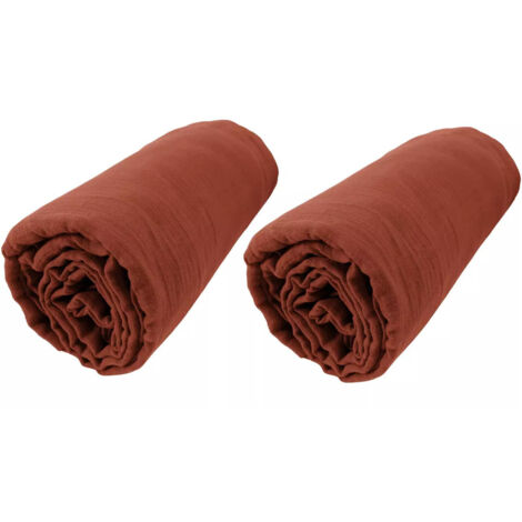 Lot de 2 Draps housse bonnet 30 cm double gaze de coton 140 x 190 cm Terracotta (1/3)