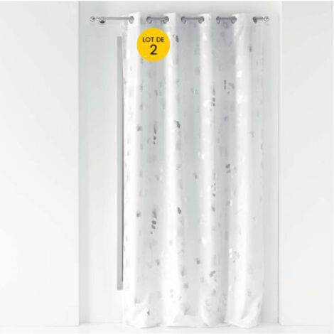 Lot de 2 Rideaux a oeillets 140 x 260 cm polyester métallisé Bloomy Blanc/Argent (1/4)