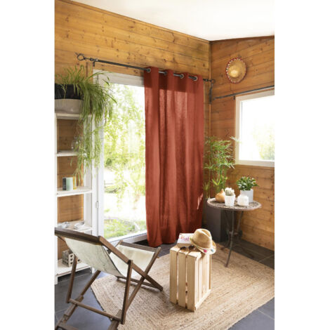 Rideau 100 % coton prélavé 140 x 260 cm – Terracotta – 8 œillets ronds en métal – Aspect naturel et texturé – L'Effet Papillon (1/2)