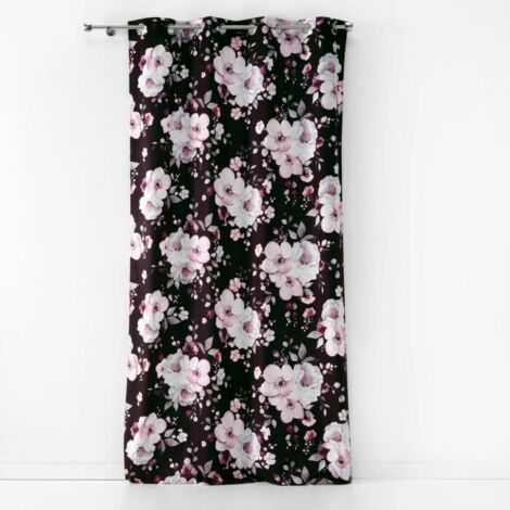 Rideau a oeillets 140 x 240 cm velours imprime velvet flower Noir