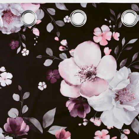 Rideau a oeillets 140 x 240 cm velours imprime velvet flower Noir