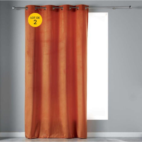 Lot de 2 Rideaux tamisant 140 x 240 cm velours doux Velvetine orange (1/3)
