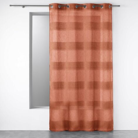 Douceur D'Intérieur – Voilage à œillets 140 x 240 cm effet lin tissé – Fils chenille terracotta – Lavable en machine à 30° – Prêt à poser