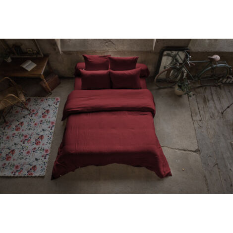 Housse de couette 260 x 240 cm – Double gaze de coton – Collection Gaïa – Coloris Bordeaux