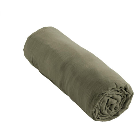 Drap housse double gaze de coton luxe 160 x 200 cm Gaia Romarin (1/3)