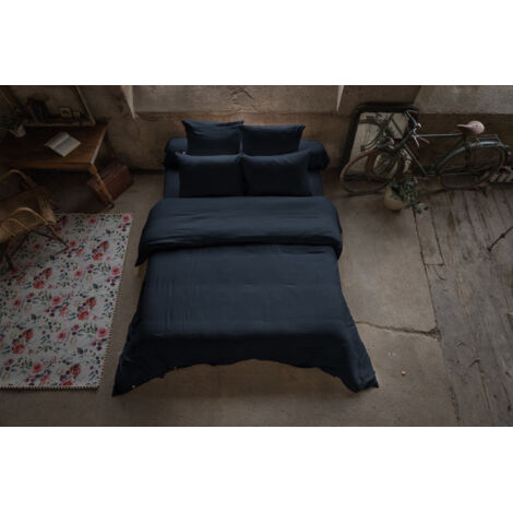 Housse de couette 260 x 240 cm – Double gaze de coton – Collection Gaïa – Coloris Bleu Foncé