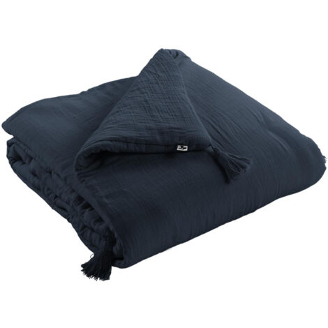 Edredon double gaze de coton luxe 150 x 150 cm Gaia Bleu foncé