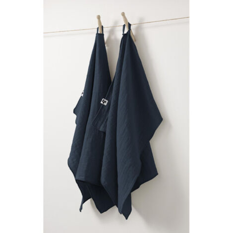 Lot de 2 essuie-mains gaze de coton 50 x 70 cm gaia minuit Bleu foncé
