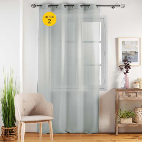 Lot de 2 Voilages unis a oeillets 140 x 240 cm Etamina Gris (1/4)