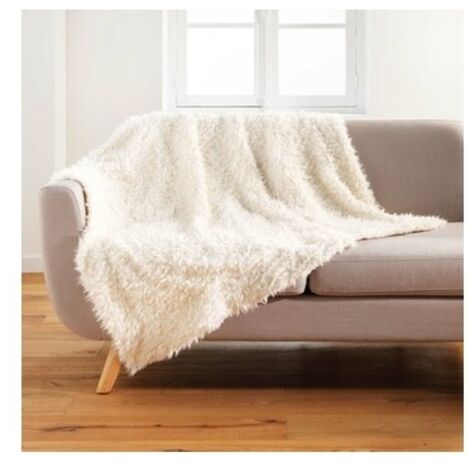Plaid imitation fourrure mouton - 125 x 150 cm - Ecru (1/3)