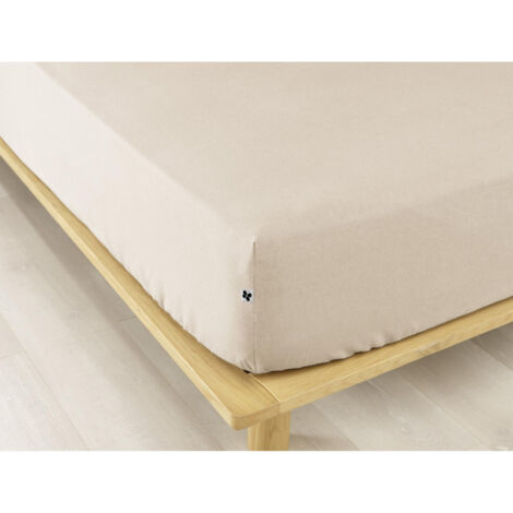 Drap housse flanelle chaude 90x 190 cm Bonnet 30 cm Candice Beige (1/2)