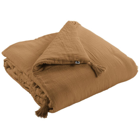 Bout de lit double gaze de coton Luxe 90 x 200 cm Gaia Camel