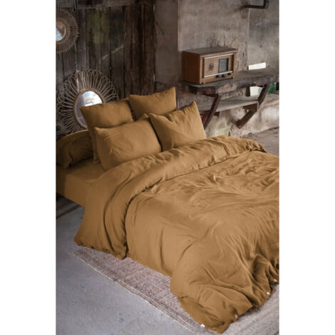 Housse de couette double gaze de coton luxe 240 x 220 cm Gaia Camel