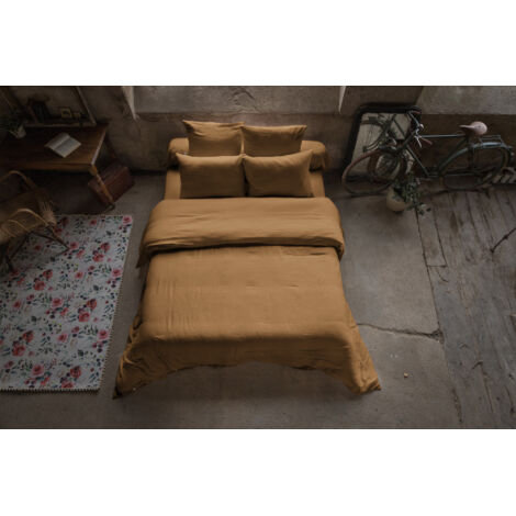 Housse de couette 260 x 240 cm – Double gaze de coton – Collection Gaïa – Coloris CamelHousse de couette 260 x 240 cm – Double gaze de coton – Collection Gaïa – Coloris Camel