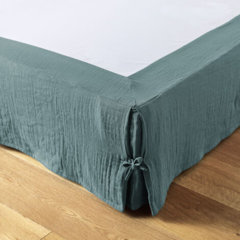 Cache-sommier gaze de coton 90 x 190 cm Gaia Bleu canard