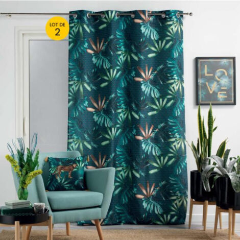 Paire de rideaux oeillets 140 x 260 cm polyester Blue garden (1/3)