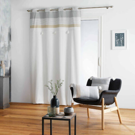 Rideau 100% coton a oeillets 140 x 240 cm à pompons Iliade (1/2)