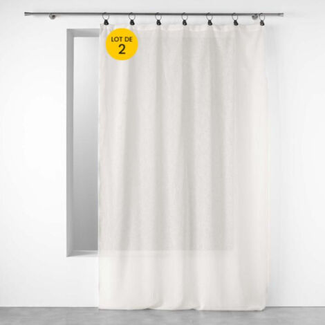 Lot de 2 Voilages à anneaux 140 x 240 cm voile tissé Linka Blanc (1/4)