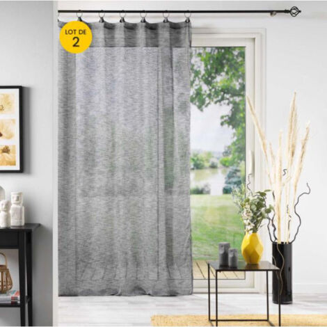 Lot de 2 Voilages à anneaux 140 x 240 cm voile tissé Linka Anthracite (1/5)