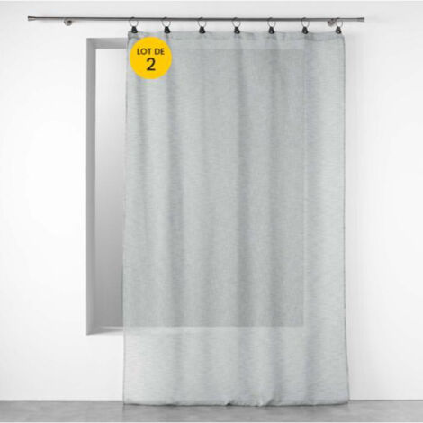 Lot de 2 Voilages à anneaux 140 x 240 cm voile tissé Linka Gris clair (1/5)