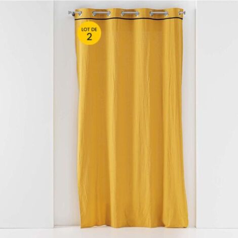 Lot de 2 rideaux à oeillets 140 x 240 cm Coton lavé Linette Jaune (1/5)