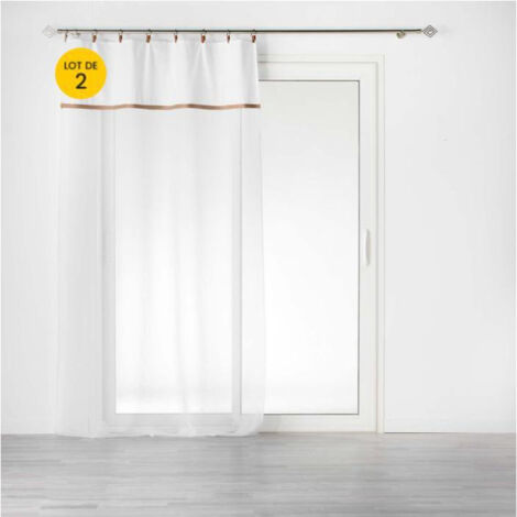 Lot de 2 Voilages à anneau 140 x 240 cm en polycoton sablé + jute Leana Blanc (1/5)