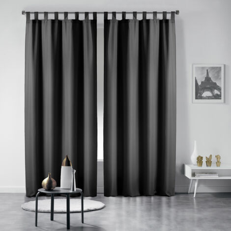 Lot de 2 rideaux 140 x 260 cm unis à passants Essentiel Noir (1/4)