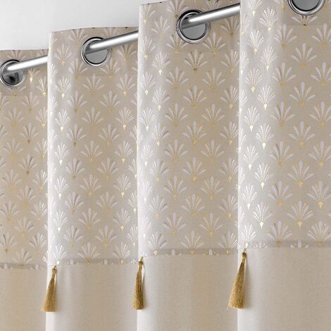 Rideau tamisant en coton 140 x 240 cm + pompons Rafina Or