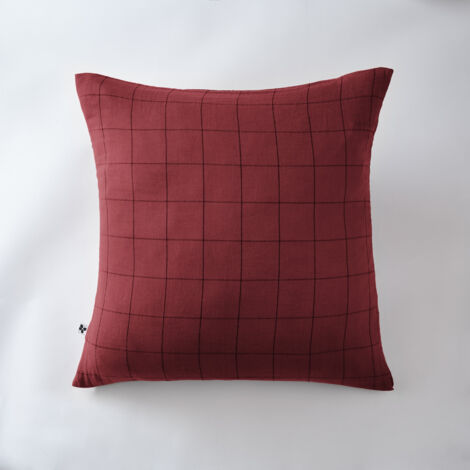 Taie d'oreiller gaze de coton tissée 60 x 60 cm Gaia Match Lie de vin (1/3)