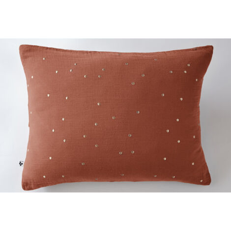 Taie d'oreiller gaze de coton brodée fil or 50 x 70 cm Gaia Chic Terracotta (1/3)