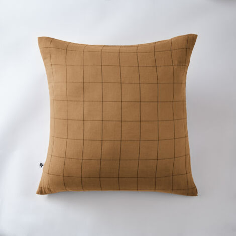 Taie d'oreiller gaze de coton tissée 60 x 60 cm Gaia Match Camel (1/3)