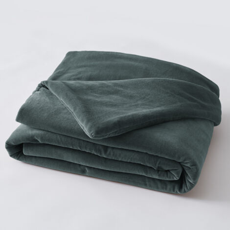 Bout de lit gaze de coton 90 x 200 cm velours de coton César Gris ardoise