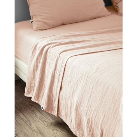 Drap plat 240 x 300 cm Double gaze de coton luxe Gaïa Rose clair (1/3)