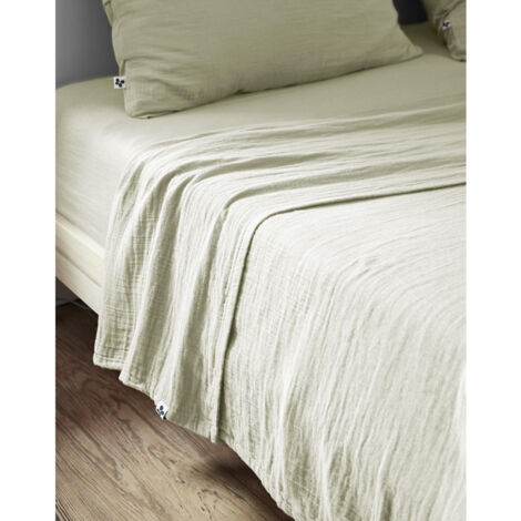 Drap plat 240 x 300 cm Double gaze de coton luxe Gaïa Vert clair (1/2)