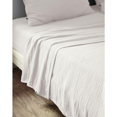 Drap plat 270 x 300 cm Double gaze de coton luxe Gaïa Blanc (1/2)
